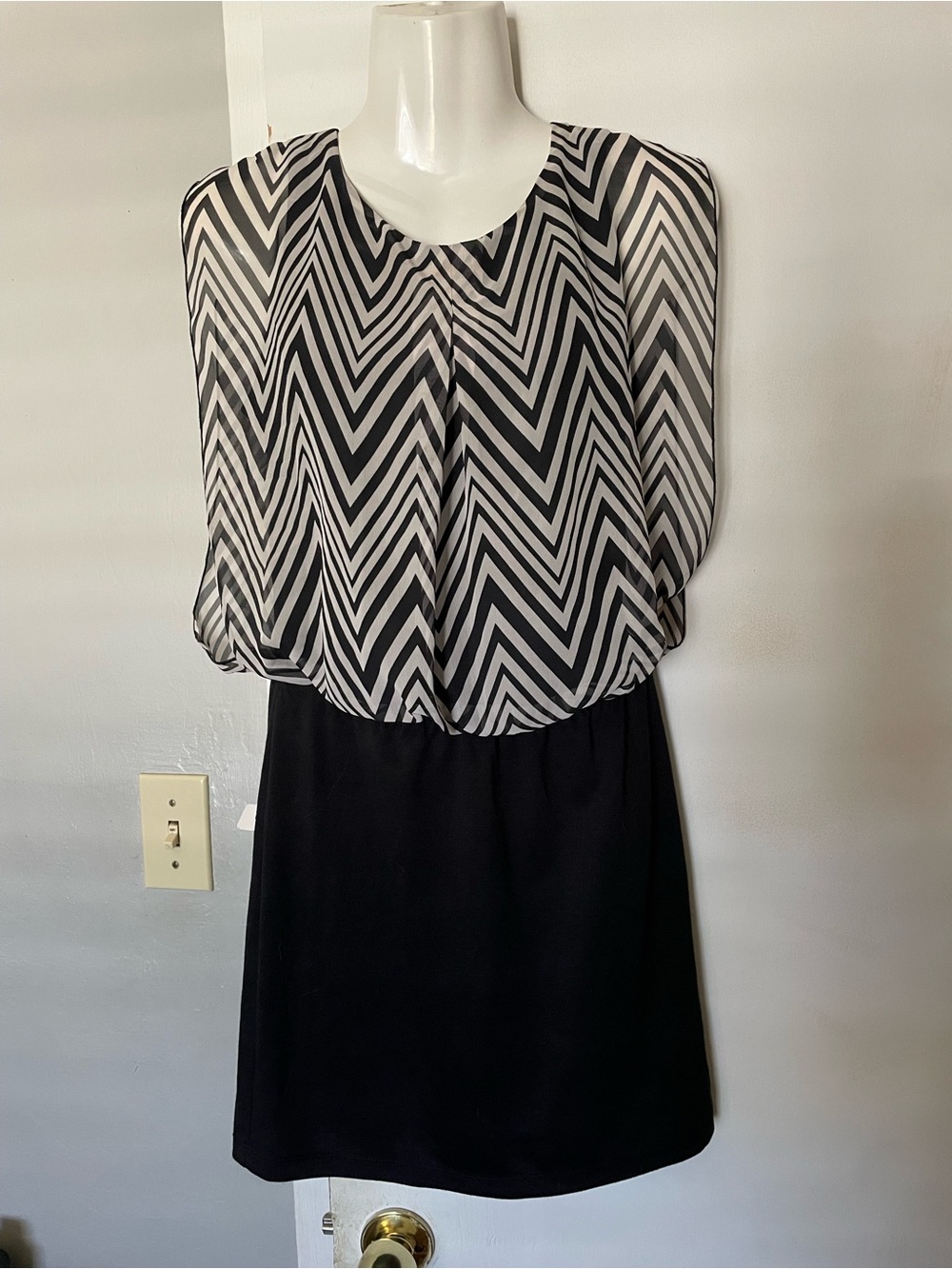 Speechless Black and White Chevron Mini Dress
